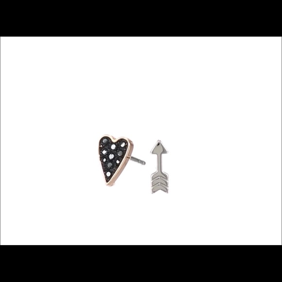 Rose Gold/Silver tone Heart & Arrow Stud Earrings - Picture 9 of 9